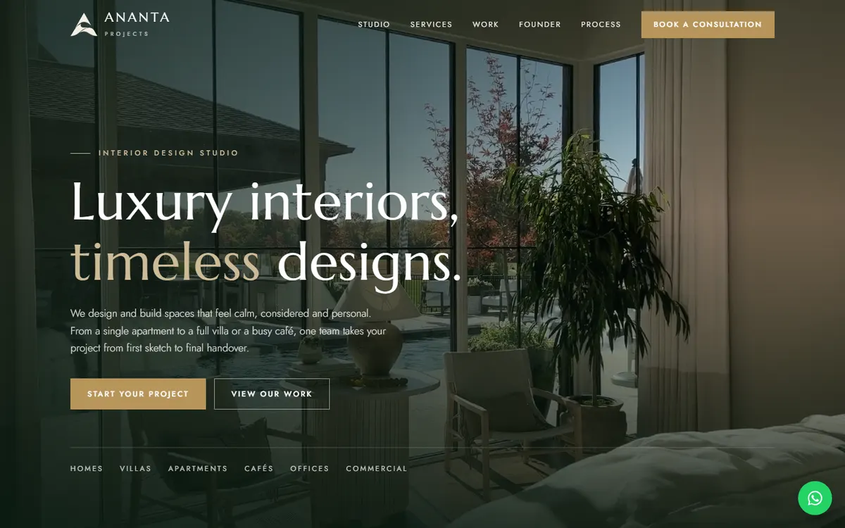 Homepage of the Ananta Projects website